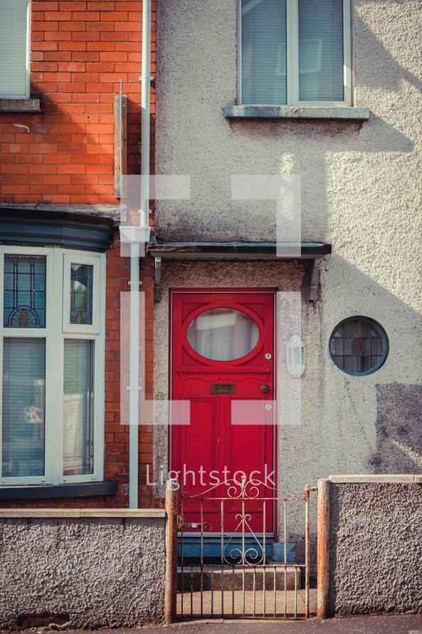 red door to a row house 