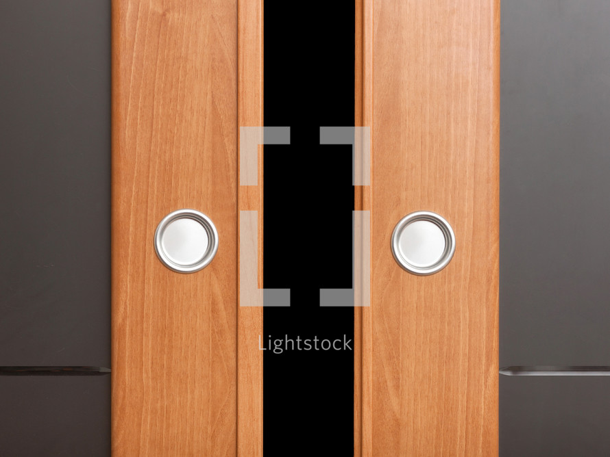 close up sliding wooden door with frosted glass
