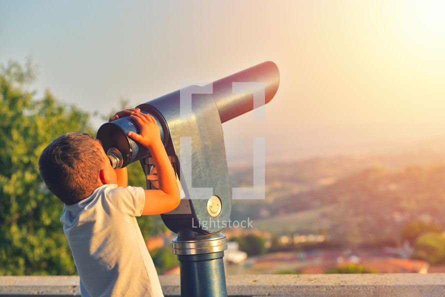 tourist telescope eyepiece. Travel tourist destination landscape magnification