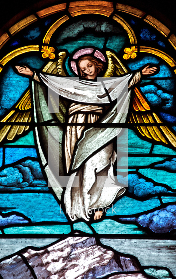 Stained glass window of an angel