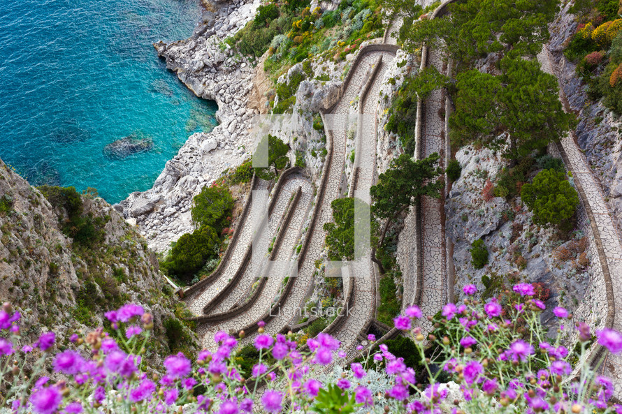 Capri island, famous road Via Krupp on the mountains