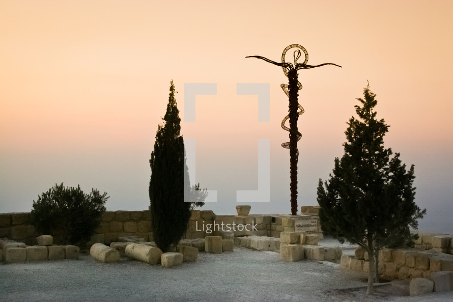 Sculpture representing Jesus' words in John 3:14 on Mt. Nebo in Jordan.