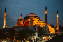 A mosque in Turkey at night. 