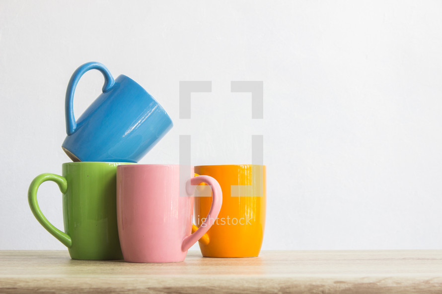 coffee mugs on a countertop 