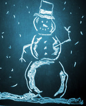 A drawing of a snow man illuminating a dark blue sky with snow falling all around.  Christmas for children brings out the fun stories, memories and fun times of building snowmen, sitting in front of the fire to keep warm and celebrating the joy of Christmas with family and friends. 