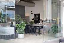 Cafe setting with tall glass