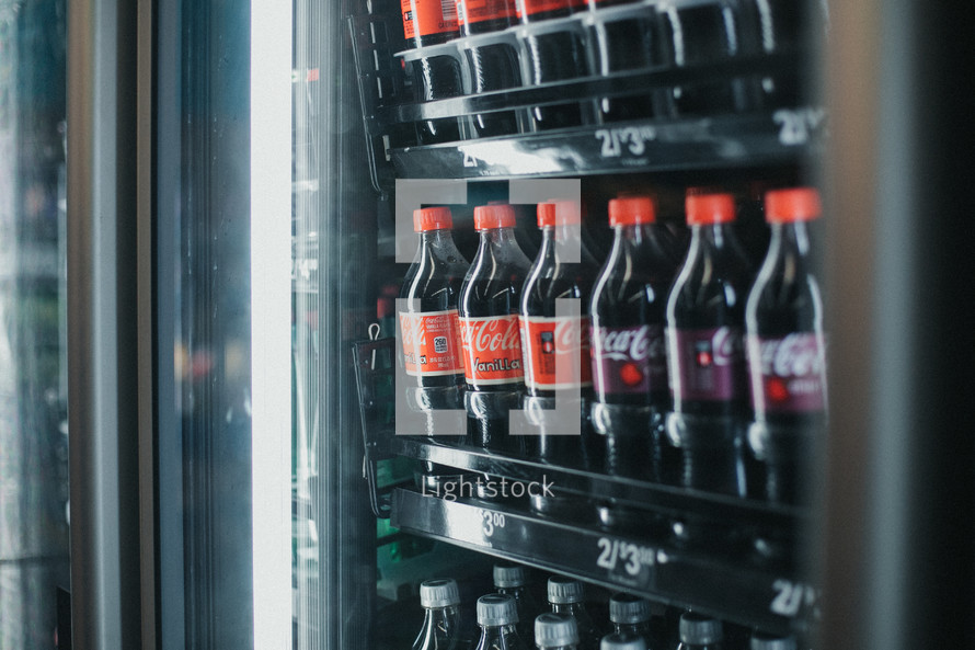 cokes in a refrigerator 