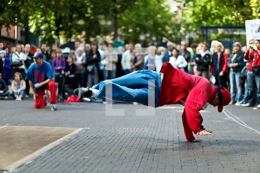 break dancer in a public square