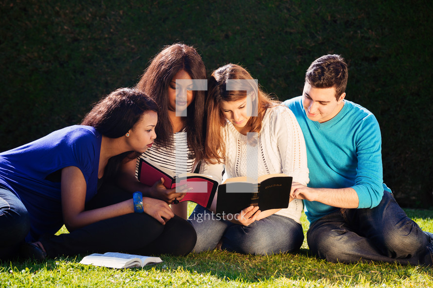Group Bible study outside.