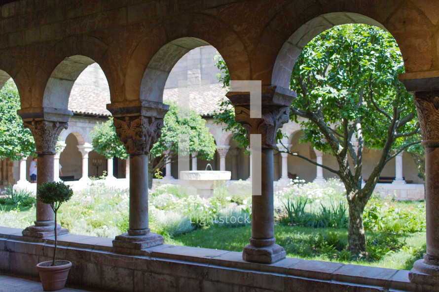 arched walkway and gardens 