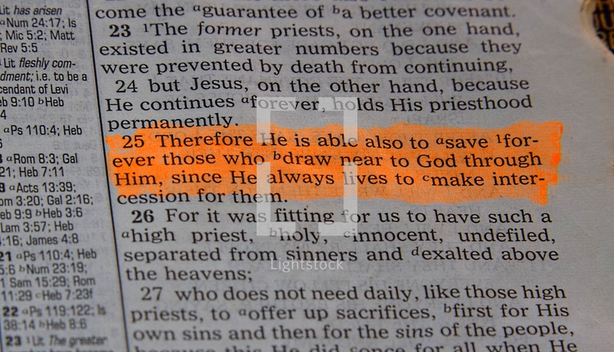 Opened Bible, Hebrews 7:25
