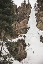 ice and snow on a cliff 