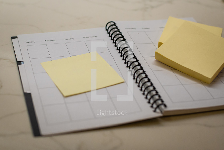 Notebook planner with sticky notes