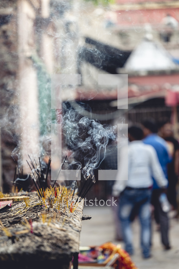 Incense burning at the Taraknath Hindu temple in India.