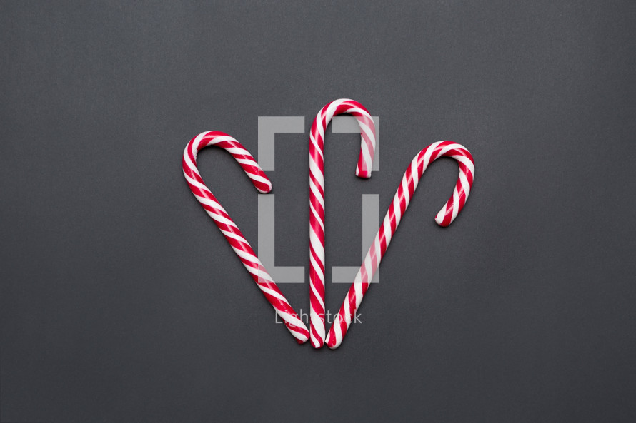 three candy canes on a gray background 
