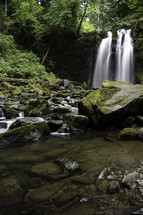 waterfall flowing into a creek at McDowell Creek