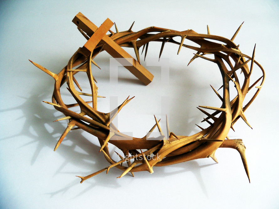wooden cross and crown of thorns 