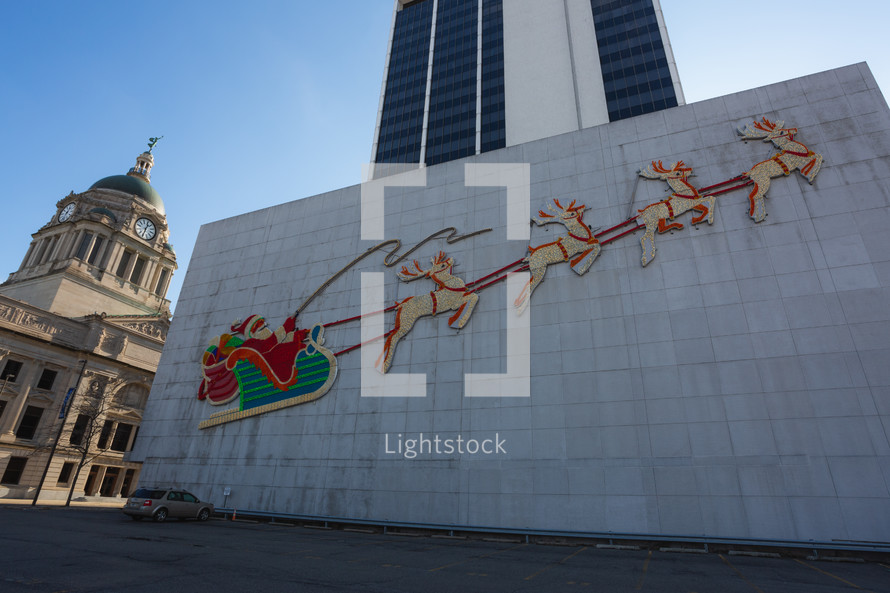 Christmas decorations on the side of a building