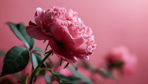 Beautiful pink peony flowers on color background, closeup view