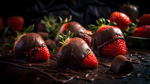 Abstract art. Colorful painting art of an exquisite plate of food. Chocolate-covered strawberries.