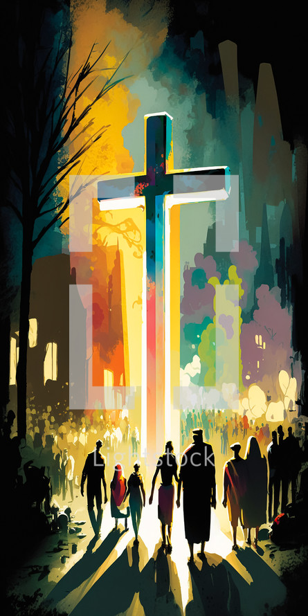 Abstract art. Colorful painting art of the way to the cross of jesus. Jesus Christ. Christian illustration.