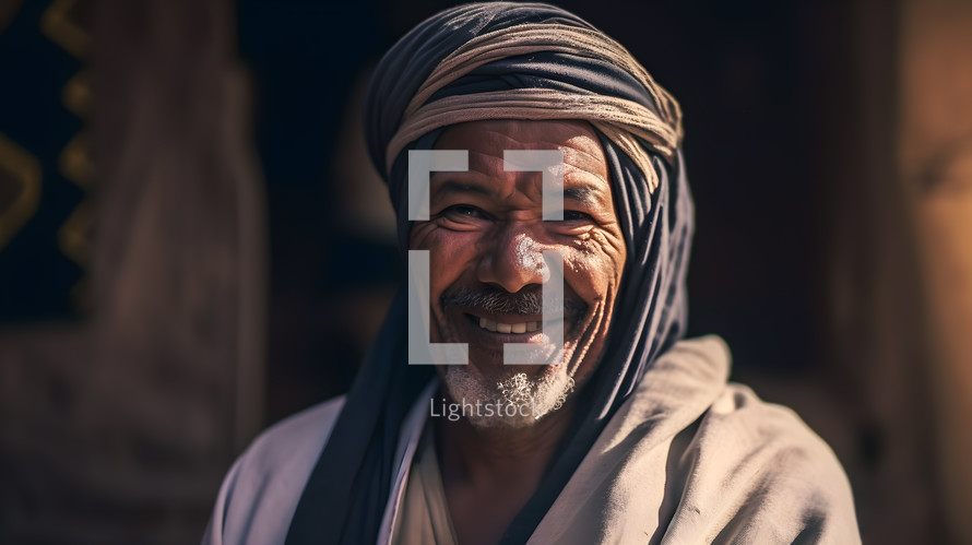 AI portrait of a man from the bible, smiling.