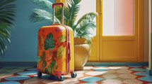 Colorful suitcase ready for summer vacation. World travel concept.