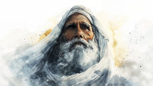 Evocative watercolor portrait of Abraham, capturing the wisdom and spirituality of the biblical patriarch.
