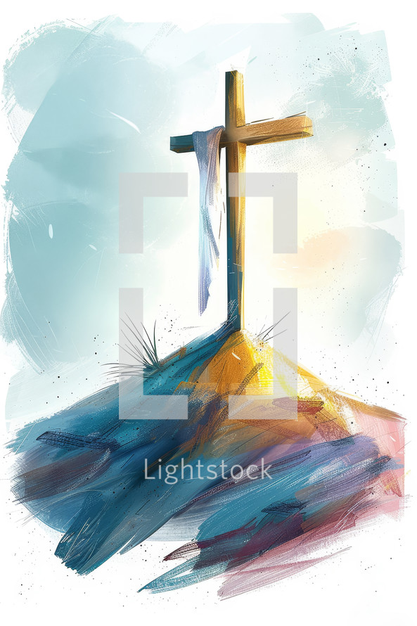 Vibrant watercolor illustration of the cross, symbolizing hope and resurrection in Christianity.