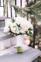 wedding bouquet on steps 
