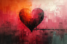Modern abstract Valentine's Day painting with a textured heart in shades of red and orange.