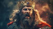 Colorful painting portrait art of the biblical King David in the battlefield. Christian illustration.