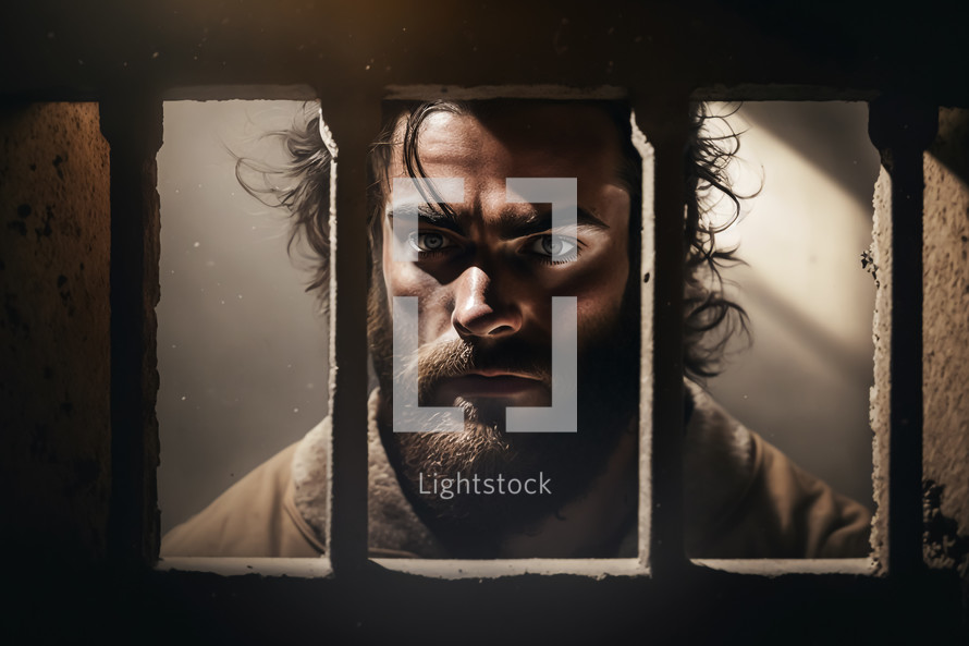 Abstract art. Colorful painting art portrait of Paul the Apostle in prison. Christian illustration.