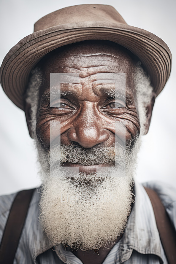 Portrait of old afro american man expressing positive emotions.