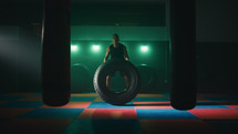 Silhouette of Boxing fighter training in the gym