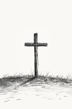 Pencil sketch of a solitary cross, evoking reflection and the Christian faith.