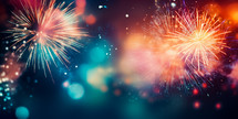 Colorful fireworks background and bokeh. Christmas, Happy New Year, wedding or birthday concept.