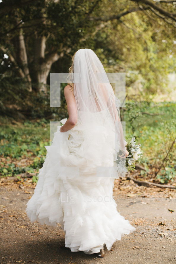bride running outdoors
