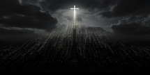 Painting art of an abstract black and white background with cross. Christian illustration.