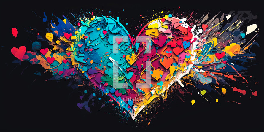 Abstract art. Colorful painting art of a heart shape. Forgiving love concept. Christian illustration.