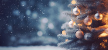 Decorated Christmas tree with glitter light bokeh background.