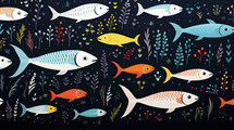 Illustrative pattern of fishes. Going against the flow concept. Christian illustration.