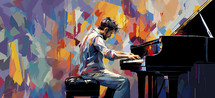 Illustration of man playing piano. Music concept.