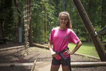teen girl at summer camp - ropes course