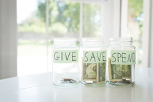 give, spend, save jars 