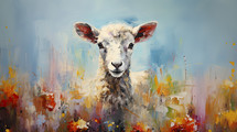 Portrait of a lamb in meadow. Lamb of God concept. Christian illustration.