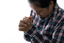 White background and woman praying