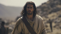 Portrait of John the Baptist in the desert. Christian illustration. 