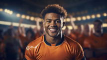 Portrait of a rugby player in stadium. Sports concept.