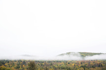 clouds and fog over a mountain forest 